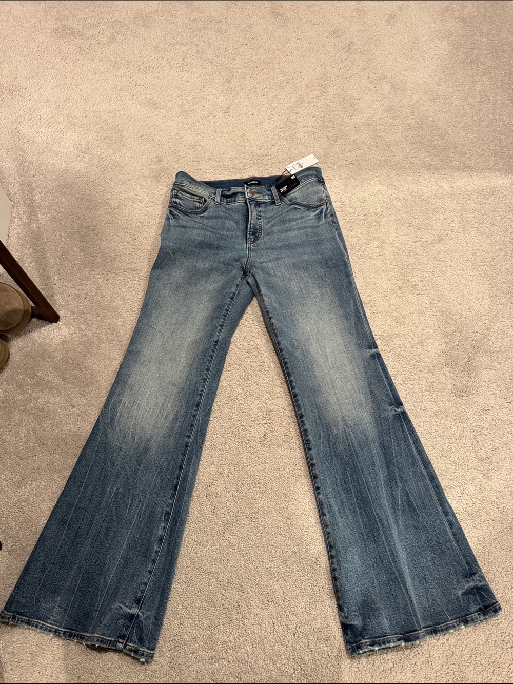 Express Wide Leg Flare Jeans in Medium Blue Wash